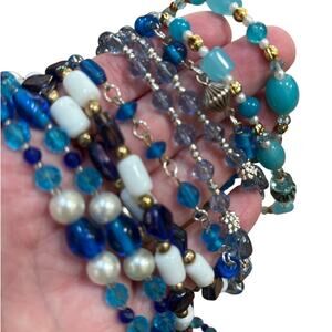 Vintage lot fashion bead necklaces 5 blue shades variety collection cottage chic